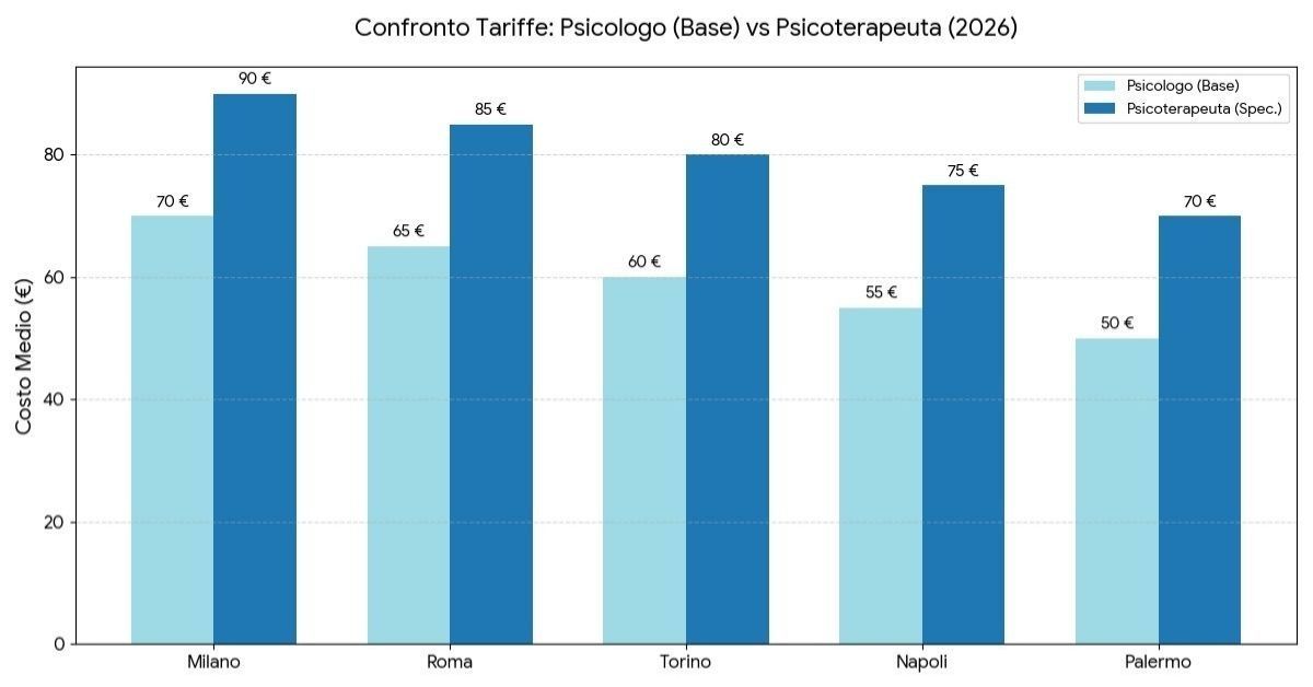 Costo medio psicologo e psicoterapeuta diviso per città