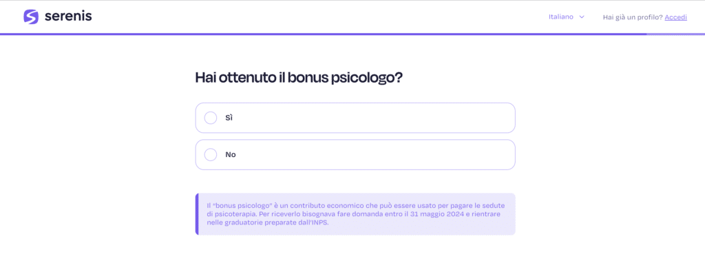 Bonus psicologo Serenis