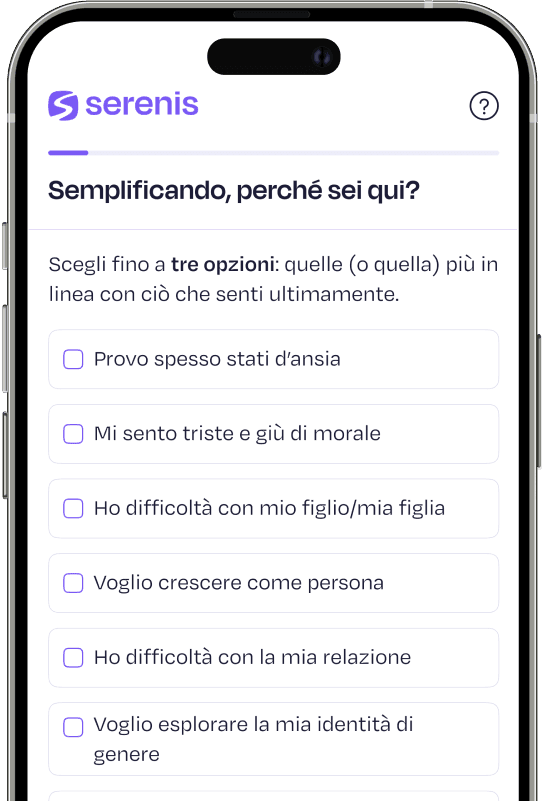 Schermata dell'app Serenis che mostra la selezione degli orari disponibili per un colloquio gratuito online.